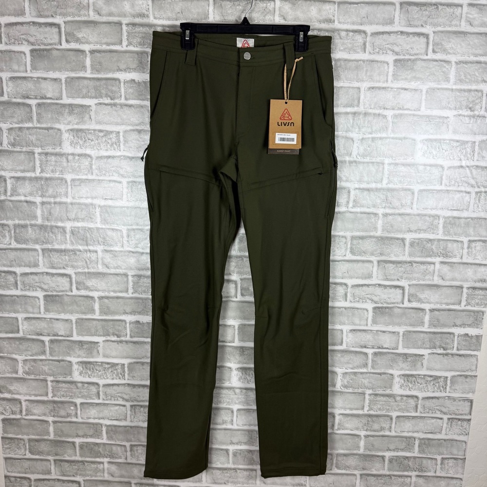 LIVSN Karst Pant Mens 32x34 Dark Olive Green Technical Outdoor Hiking Trousers